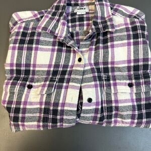 Purple and Black Plaid Button-Up Shirt